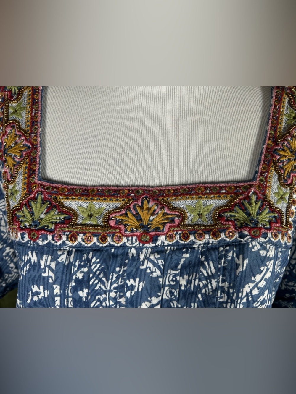 Sundance Printed Folklore Embroidered & Beaded Top - Picture 4 of 6